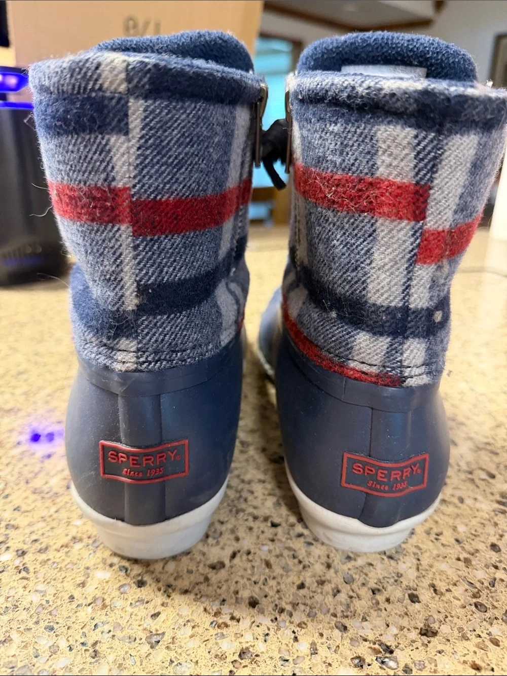 Sperry Navy and Red Plaid Women’s Waterproof Duck Boots